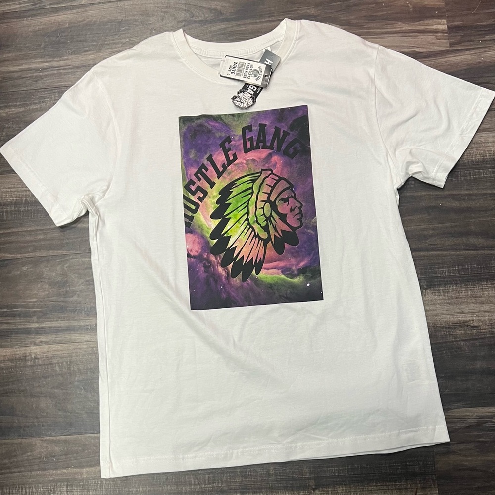 Hustle Gang White Short Sleeve Tee with Vibrant Graphic